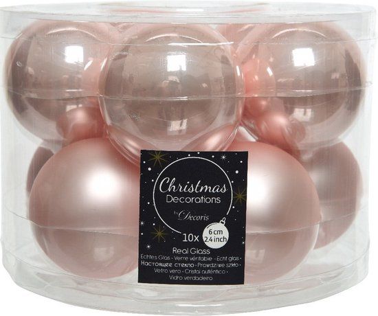 Decoris Kerstballen - 10 stuks - 6cm - Glas - Roze/Lichtroze - Mix