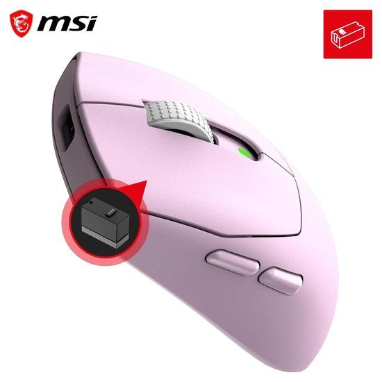 MSI FORGE GM340 WIRELESS VIOLET – Gamingmuis – Draadloos RF - Bluetooth – Optisch – 12.000 DPI