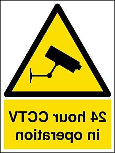 V Safety VSafety 6E050AN-W 24 uur CCTV in bedrijf Waarschuwing Beveiligingsbord - 150mm x 200mm - Zelfklevende raamsticker, zwart/geel