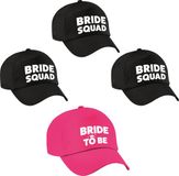 Bellatio Decorations Vrijgezellenfeest dames petjes pakket - 1x Bride to Be roze + 5x Bride Squad zwart