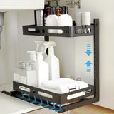 Famanu - 2-laags uittrekbare keukenorganizer voor onder de gootsteen, kast schuifmand lade plank, onder de gootsteen, kruidenrek, metalen organiz