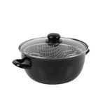 Crealys 545412 Traditionele friteuse Ø 20 cm van geëmailleerd staal met mand en glazen deksel, antiek koken voor gouden en knapperige friet, alle warmtebronnen, inclusief inductie