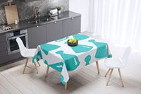 Bonamaison Tafelkleed, Anti-Mold, Sneldrogend, Waterdicht, 100% Polyester Tafellaken, Turkoois, wit, 140 x 140 Cm