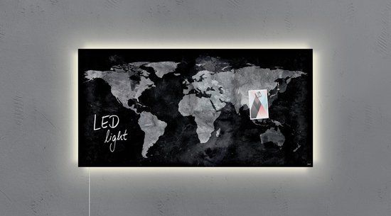 Sigel Artverum Glasmagneetbord - Wereldkaart - 91 x 46 cm - Zwart