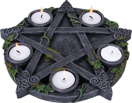 Nemesis Now Wiccan pentagram kaarsenhouder grijs - Fantasy - 25,5 cm