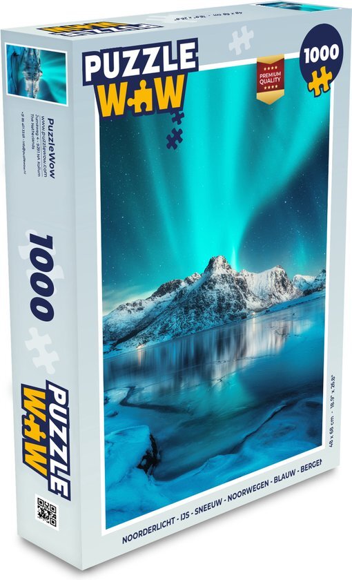 MuchoWow Puzzel Noorderlicht - IJs - Sneeuw - Noorwegen - Blauw - Bergen - Legpuzzel - Puzzel 1000 stukjes volwassenen - Sinterklaas cadeautjes - Sinterklaas voor grote kinderen