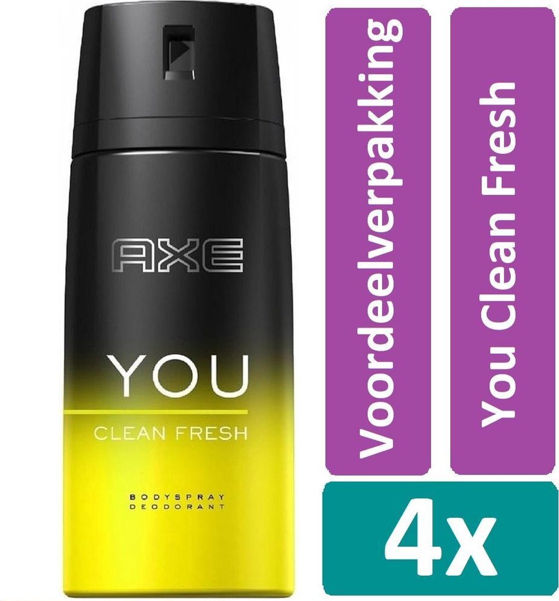 AXE Deodorant Spray 150 ml You Clean Fresh 4 stuks Voordeelverpakking