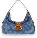 GUESS Camden Top Zip Shoulder Bag Denim Logo Blauw
