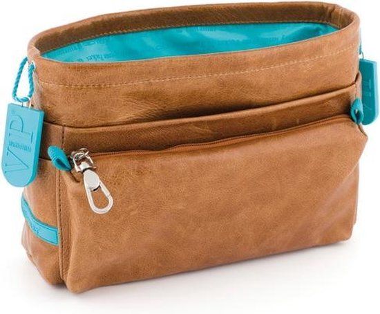 Tasorganizer rundleer - camel / lagon