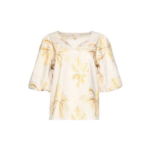 Smashed Lemon Gebloemde Blousetop met Linnen Geel