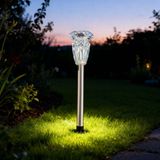 Garden Of Eden Lampe de jardin solaire avec piquet de terre - LED blanc chaud - Chrome - Abat-jour en forme de diamant avec effet cristal - IP44 - Sans fil