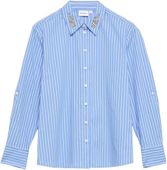 comma Blouse met lange mouw, klassieke kraag, knoopsluiting, gestreept, regular fit, lichtblauw, 38