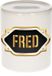 Bellatio Decorations Shoppartners Bv Spaarpot met voornaam Fred - wit - met goud/zwart embleem - 8 x 9 cm - keramiek - met afsluitdop - cadeau verjaardag