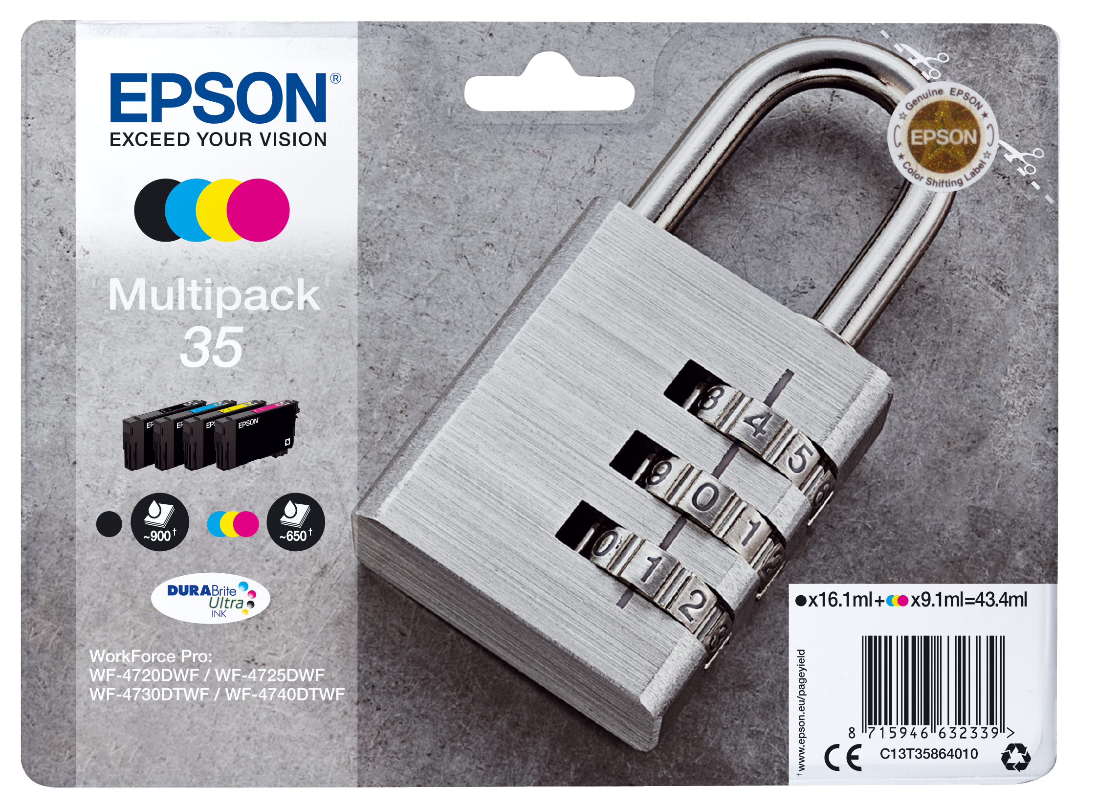 Epson Padlock Multipack 4-colours 35 DURABrite Ultra Ink single pack / cyaan, geel, magenta, zwart