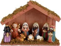 Decoris Complete kerststal - met 9 beeldjes - L26 x B10 x H20 cm - kerststal voor kinderen - kinderkamer kerststalletje