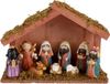 Decoris Complete kerststal - met 9 beeldjes - L26 x B10 x H20 cm - kerststal voor kinderen - kinderkamer kerststalletje
