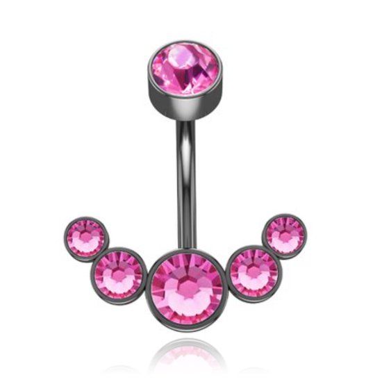 LGT JWLS Navelpiercing Anker Roze Kristal Zwart Staal
