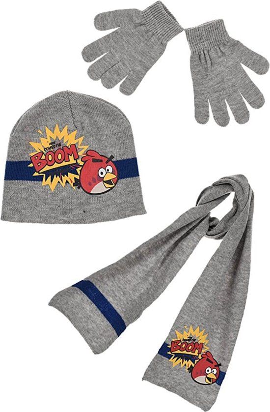 Angry Birds Winter Set - Grey - Kids - Beanie, Scarf & Gloves - 52 cm