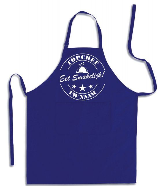 mijncadeautje Schort - Top Chef Eetsmakelijk - met voornaam - blauw