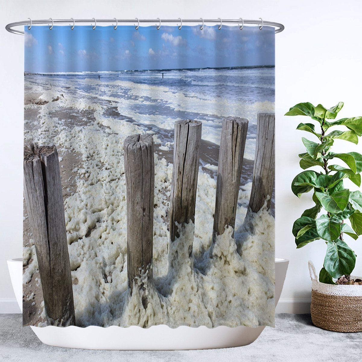 Ulticool Douchegordijn - Strand Kust Nederland - 180 x 200 cm - Polyester - met 12 ringen