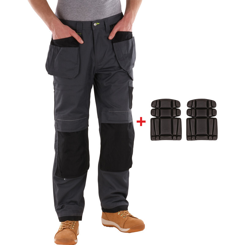 Portwest Urban werkbroek met kniezakken + gratis kniestukken 54 grijs/zwart