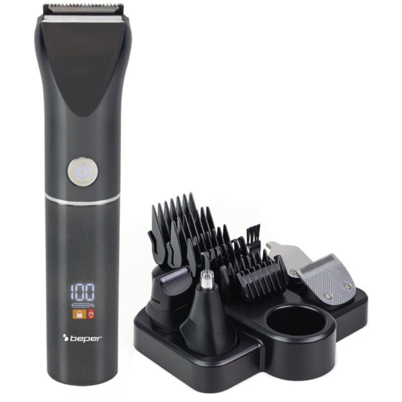 BEPER P304CAP050 Multifunctionele Trimmerset – Tondeuse, Baardtrimmer, Neus- en Oortrimmer – 12 Accessoires meegeleverd, Stalen Mesjes, LED-display, Oplaadbaar via USB-C