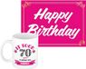 Bellatio Decorations Verjaardag cadeau koffiemok thema 70 jaar - voor een vrouw - perfect - met knalroze Happy Birthday wenskaart - A5 formaat