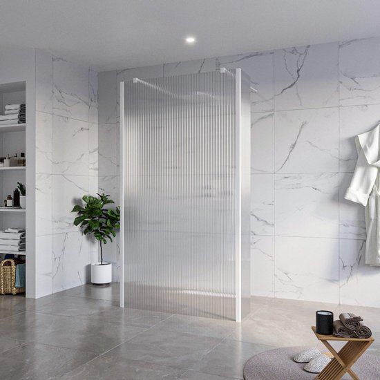 FortiFura Galeria Vrijstaande Inloopdouche - 110x200cm - Helder geribbeld - antikalk - 8mm veiligheidsglas - Wit mat