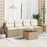 vidaXL Tuinbank - Set - met - kussen - 5 - pcs - Beige - poly - rattan
