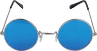 Merkloos Hippie Sixties verkleed accessoires set - ronde glazen bril blauw - peace teken ketting