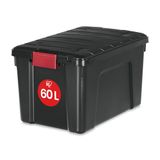 Iris Ohyama, Grote Dozen, Plastic opbergorganizer, met deksel en sluitclips, 60L, Set van 1, Stapelbaar, Verrijdbaar, BPA-vrij, Zolder, Schuur, Garage, SIA-60, zwart