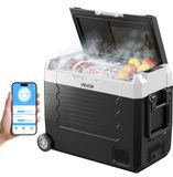VEVOR Auto-Koelkast, DC 12/24V AC100-240V Compressor Elektrische Koeler, -20°C tot 20°C Vrachtwagenkoelkast met App-Bediening, Wielen & Dubbele Zone, 45L Auto-Koeler voor Rvs, Boten, Kampen, Vissen