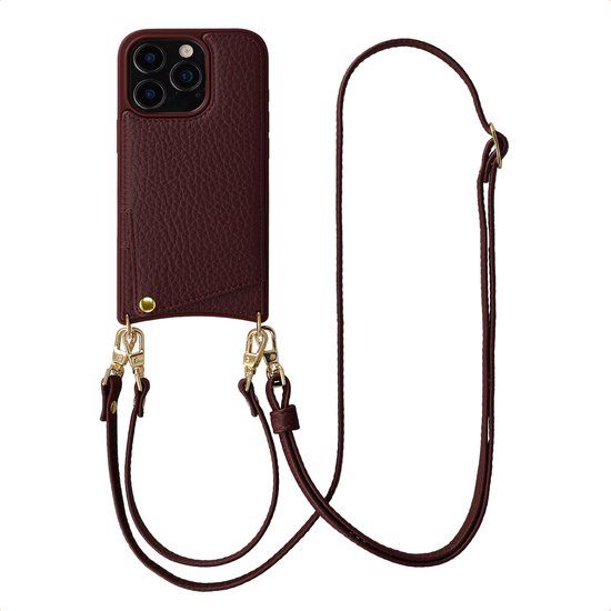 Selencia Hoesje - Geschikt voor Apple iPhone 16 Pro - Backcover met koord en pashouder - Bold Burgundy