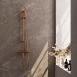 Brauer Copper Carving Glijstangset met Thermostaatkraan - Staafhanddouche - Koper Geborsteld Pvd