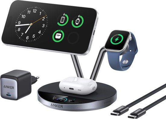Anker Prime 3-in-1 MagGo en Qi2.2 Draadloze Oplader 25W Zwart