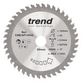 Trend Cirkelzaagblad van aluminium en kunststof, 140 mm diameter, 20 mm boring, 42 tanden, 2 mm snijvoeg, -6° haak, TCT, extra fijn oppervlak, CSB/AP14042