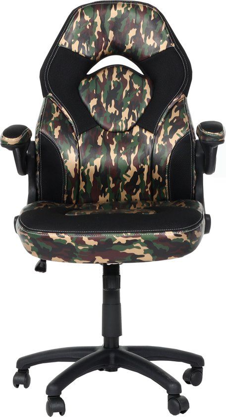 MCW Bureaustoel MCW-K13, draaistoel gamestoel, ergonomisch, verstelbare armleuning, kunstleer ~ camouflage-zwart