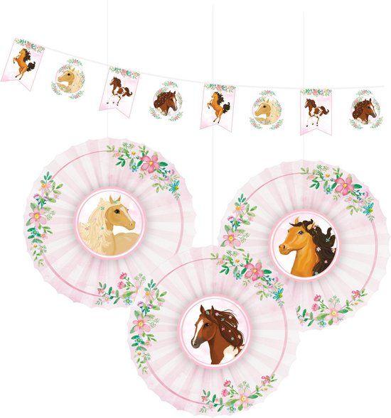 Amscan Decoratieset Beautiful Horses Papier Roze/wit 4-delig