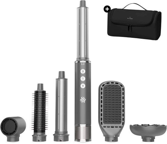 Ace & Taylor AirStyler Pro 6-in-1 - Föhnborstel, Krultang, Stijltang & Thermal Brush - Ionentechnologie - Grijs (MS230)