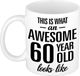 Bellatio Decorations Cadeau mok / beker - 300 ml - verjaardag - 60 jaar - wit - keramiek - magnetronbestendig & vaatwasserveilig