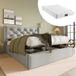 Pangivo Lit Coffre Double Rembourré 140x200 cm avec matelas et sommier hydraulique gris clair en coton