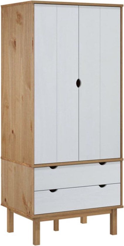 vidaXL Kledingkast OTTA Massief Grenenhout Bruin en Wit 76,5x53x172 cm