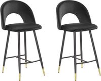 Beliani FALTON - Tabouret de bar - Noir - Velours - Set de 2 - Rétro & Vintage