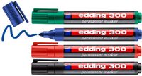 edding 300 permanent marker - zwart, rood, blauw, groen - 4 stiften - ronde punt 1,5-3 mm - water en wrijfvast