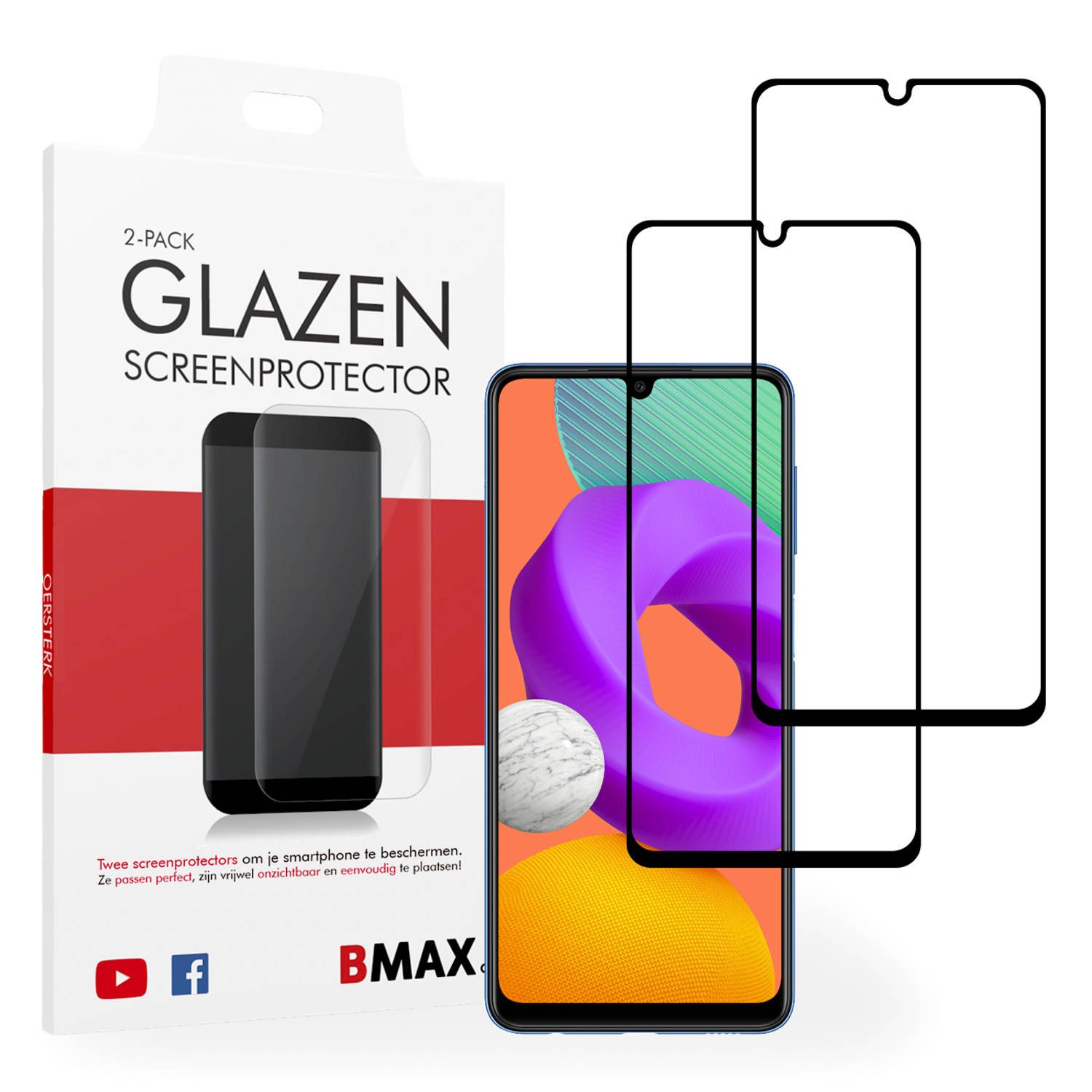 BMAX Samsung Galaxy M22 Screenprotector - 2-pack - Glass - Full Cover - Black
