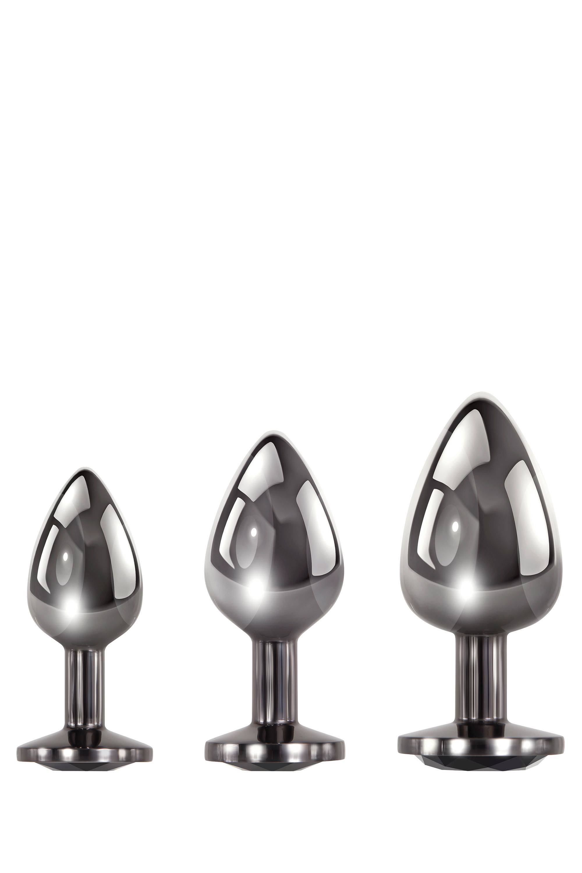Donkermetalen Anaalplugs met Zwarte Siersteen - Set van 3