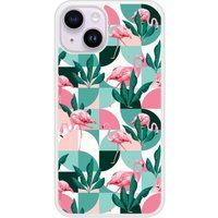iPhone 14 Flamants Roses géométrique bedrukt siliconen hoesje