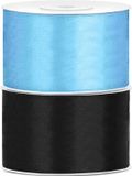 Merkloos Partydeco Sp. Z O. O. Set van 2 stuks sierlinten/cadeaulinten/satijnen linten zwart en lichtblauw 38 mm x 25 meter