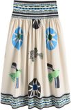 Next Dames Maxirok met Abstracte Randprint - Crème