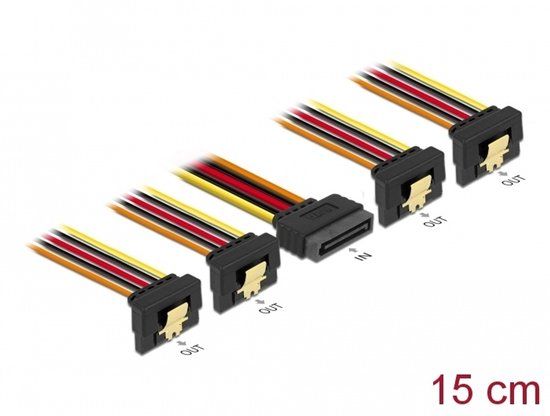 Delock Cable SATA 15 pin power plug with latching function > SATA 15 pin power receptacle 4 x down 15 cm